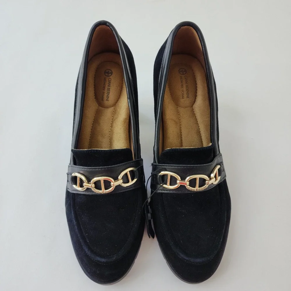 Giani Bernini Black Suede Horsebit Block Heel Loafers Memory Foam‎ Pumps 8M
